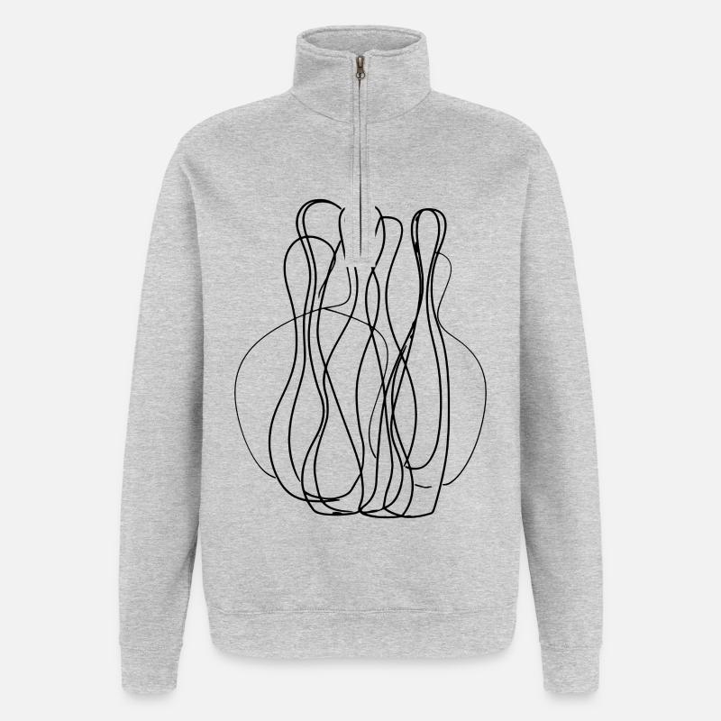 Dessin au trait de bowling - Sweat à zip 1/4 - gris chiné