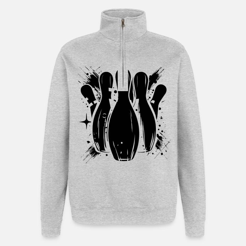 Dessin de bowling - Sweat à zip 1/4 - gris chiné