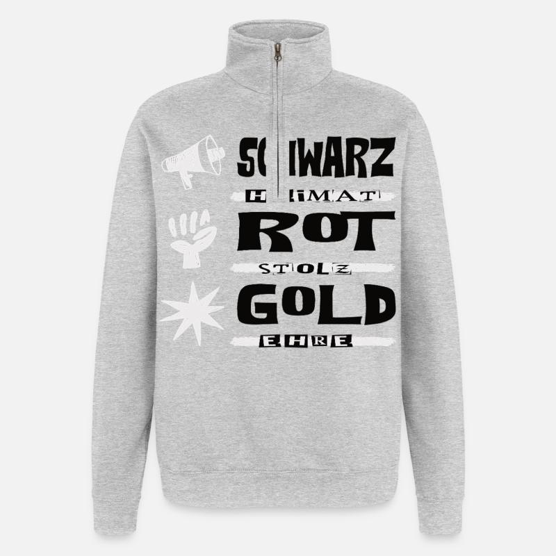 Schwarz Rot Gold - Quarter-Zip-Sweatshirt - Grau meliert