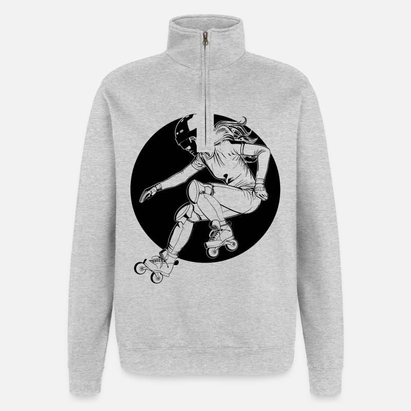 Rollschuhfahrerin - Quarter-Zip-Sweatshirt - Grau meliert