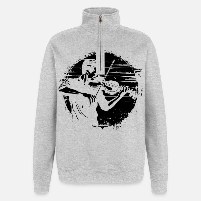 Dessin de violoniste - Sweat à zip 1/4 - gris chiné
