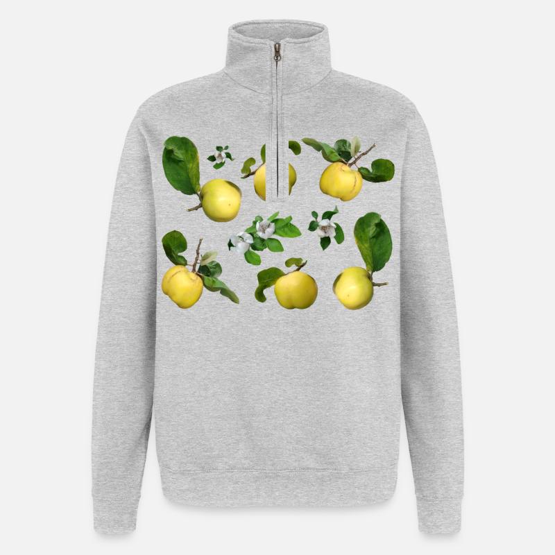 Quitten mit Quittenblüten - Quarter-Zip-Sweatshirt - Grau meliert