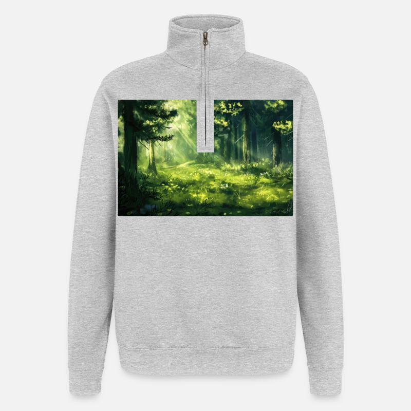 Poster Illustration Paysage de Forêt - Sweat à zip 1/4 - gris chiné