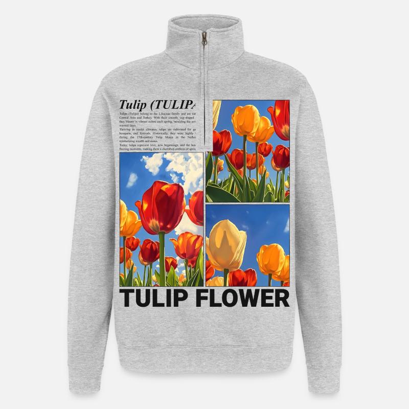 Tulipe Printemps Nature Fleur Cadeau Botanique - Sweat à zip 1/4 - gris chiné