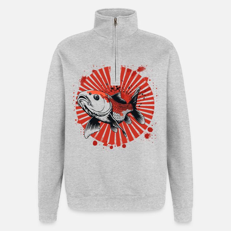 Graffiti de poisson - Sweat à zip 1/4 - gris chiné