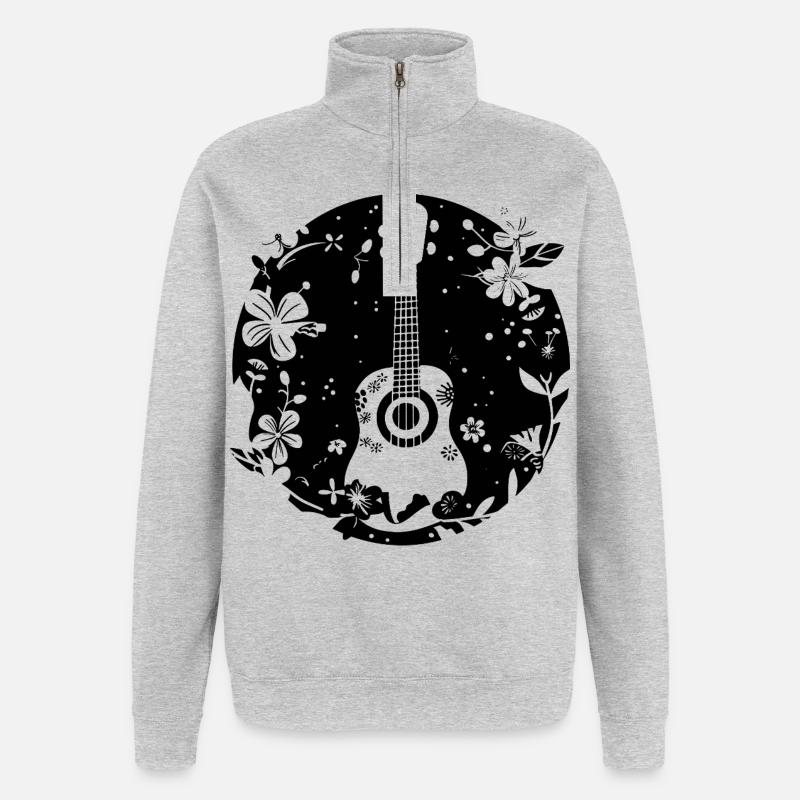 Ukulélé Style BD - Sweat à zip 1/4 - gris chiné