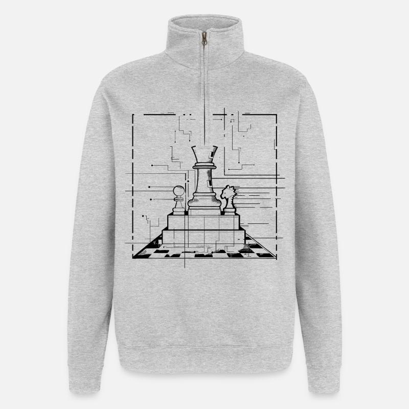 Graphiques de pièces d’échecs - Sweat à zip 1/4 - gris chiné