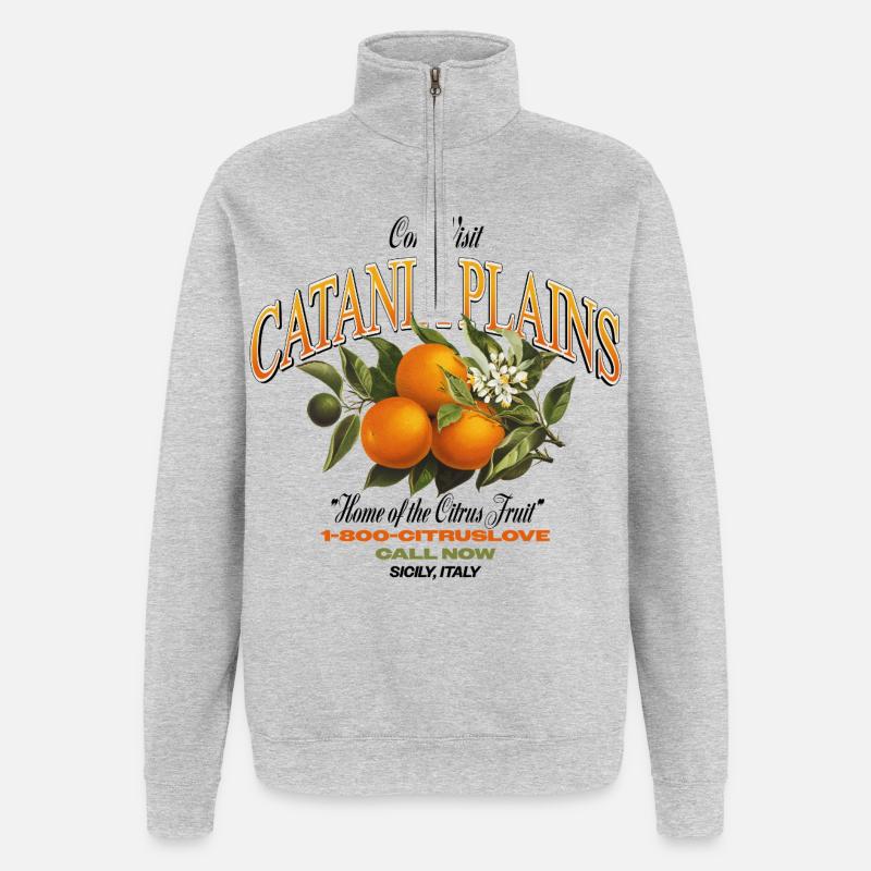 Plaines de Catane Design d’agrumes - Sweat à zip 1/4 - gris chiné