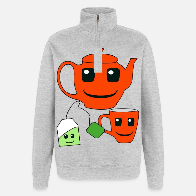 Teekanne Tee Tasse Teebeutel - Quarter-Zip-Sweatshirt - Grau meliert