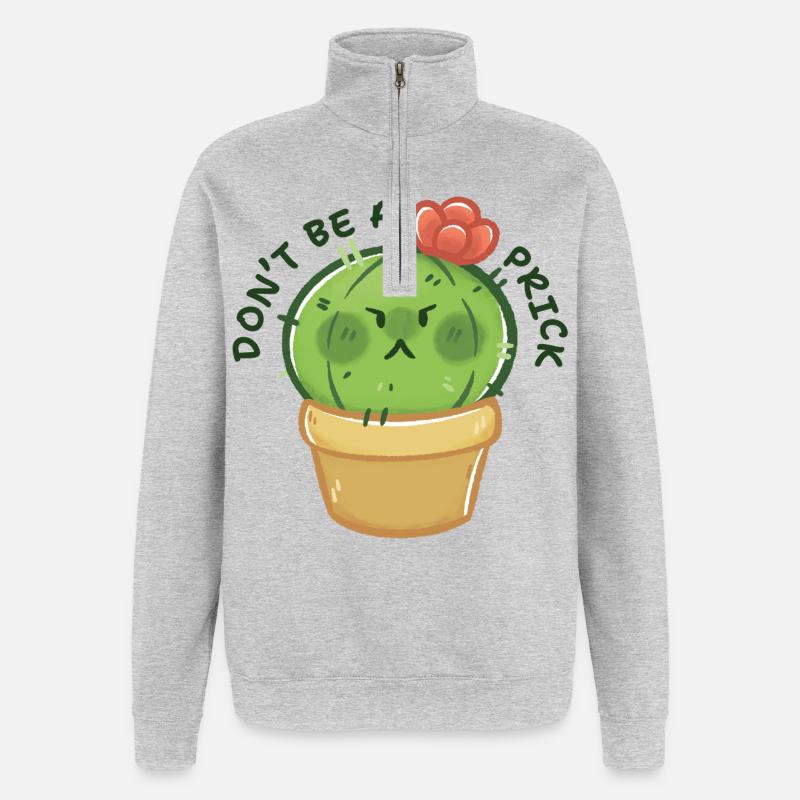 Grumpy Kaktus mit Botschaft - Quarter-Zip-Sweatshirt - Grau meliert