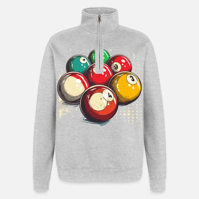 Boules de billard graphiques - Sweat à zip 1/4 - gris chiné