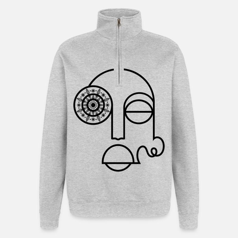 Visage abstrait / Visage abstrait moderne - Sweat à zip 1/4 - gris chiné