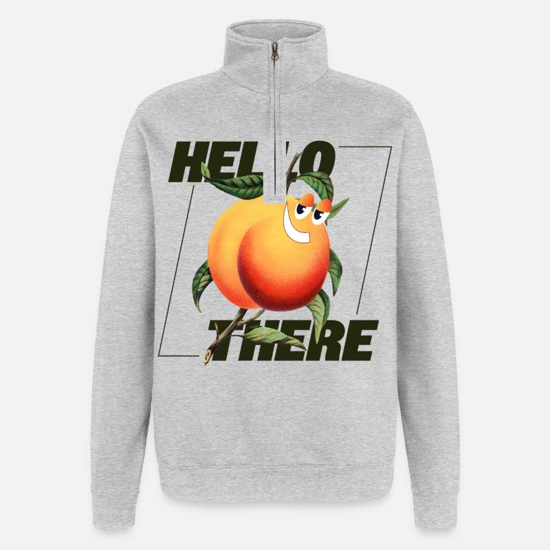 Peach Retro – Déclaration Hello There - Sweat à zip 1/4 - gris chiné