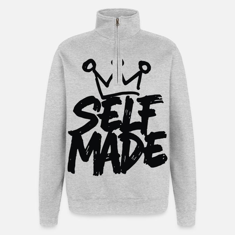 Self Made - Conception de motivation manuscrite - Sweat à zip 1/4 - gris chiné