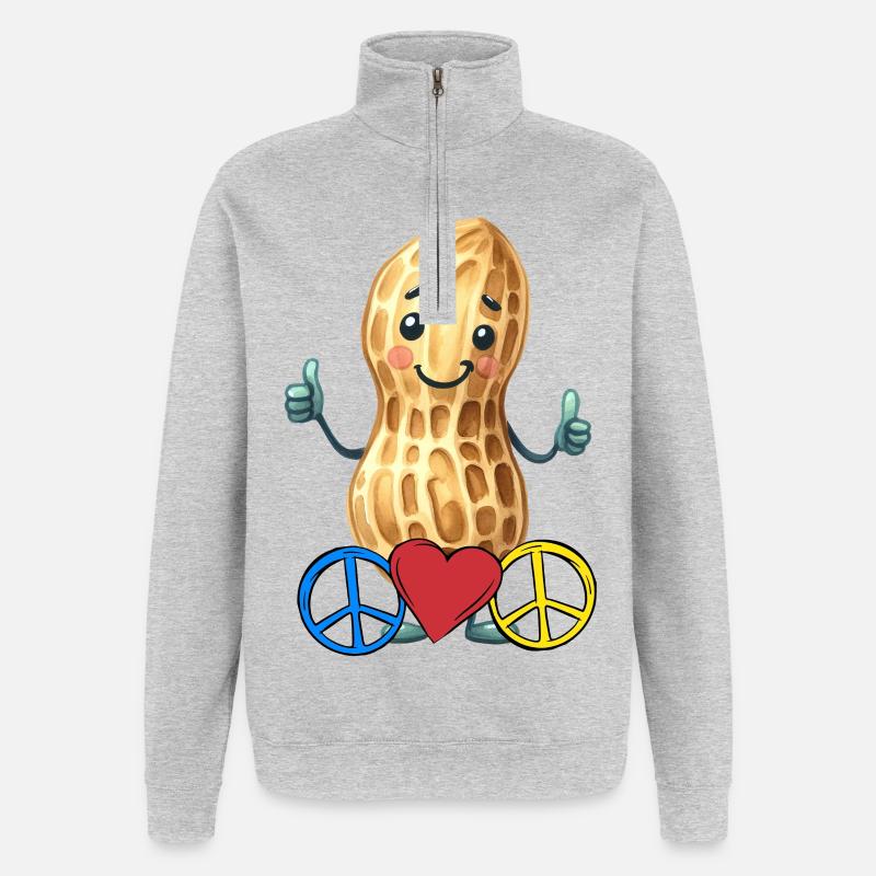 Erdnuss Peace Herz Frieden - Quarter-Zip-Sweatshirt - Grau meliert