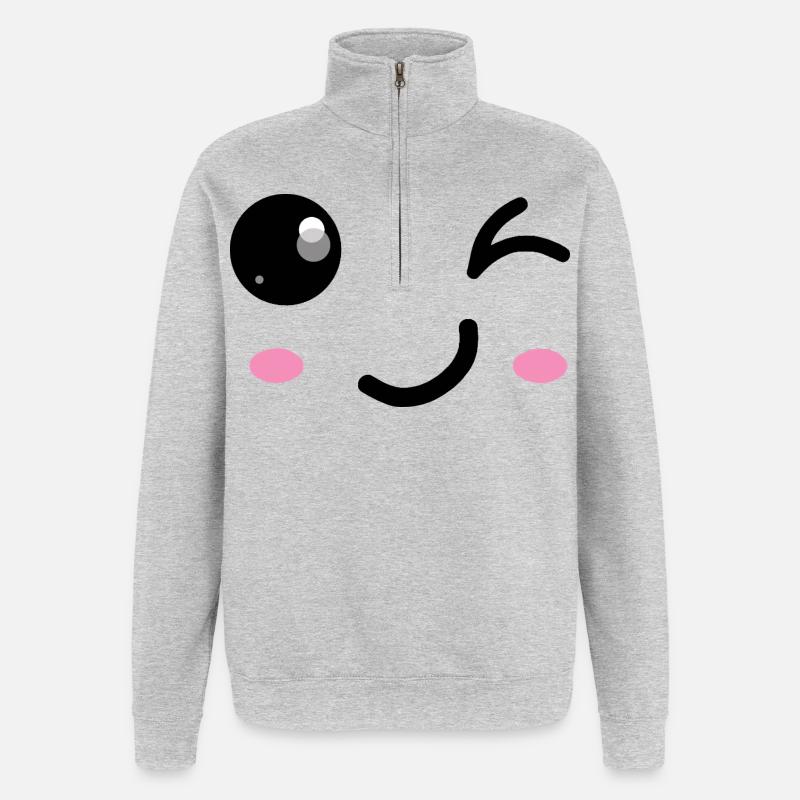 Zwinkerndes Lächeln - Quarter-Zip-Sweatshirt - Grau meliert