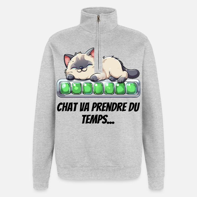 Katze wird Zeit brauchen - süßes Kätzchen - Quarter-Zip-Sweatshirt - Grau meliert