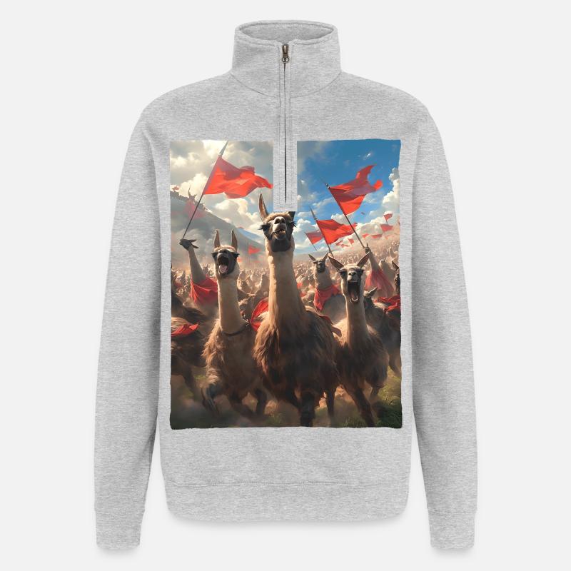Épopée Llama Revolution Peinture Astucieuse - Sweat à zip 1/4 - gris chiné