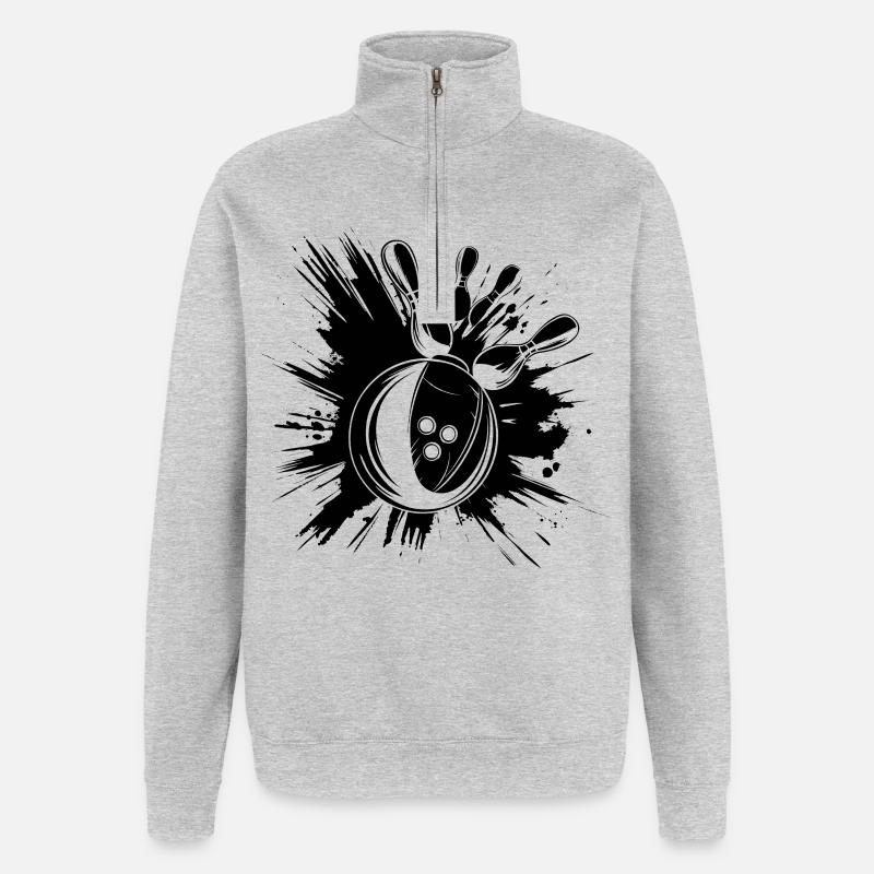 Bowling Grafik - Quarter-Zip-Sweatshirt - Grau meliert