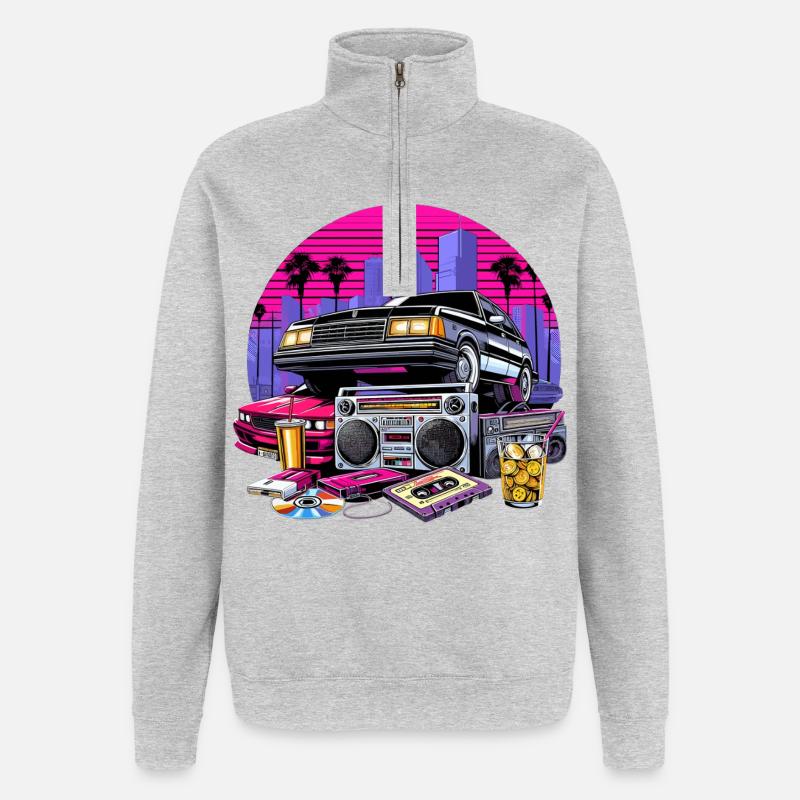 Kompaktkassette Ghettoblaster 90er Retro Geschenk - Quarter-Zip-Sweatshirt - Grau meliert