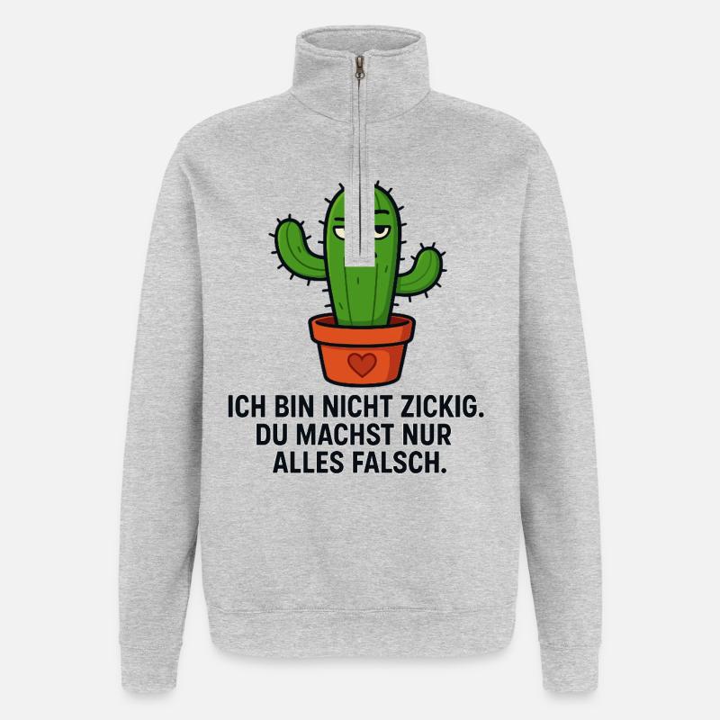 Kaktus Spruch - Quarter-Zip-Sweatshirt - Grau meliert