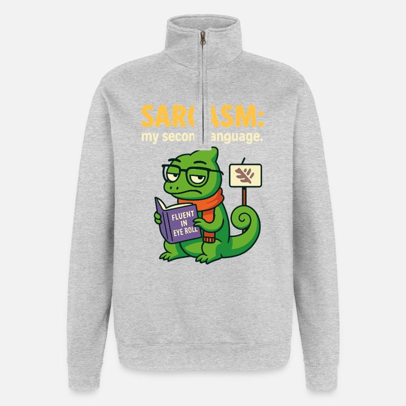 Sarcasme de la seconde langue - Sweat à zip 1/4 - gris chiné