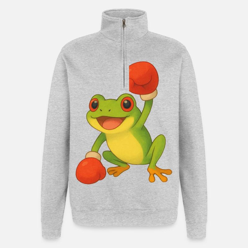 Frosch mit Boxhandschuhen - Quarter-Zip-Sweatshirt - Grau meliert