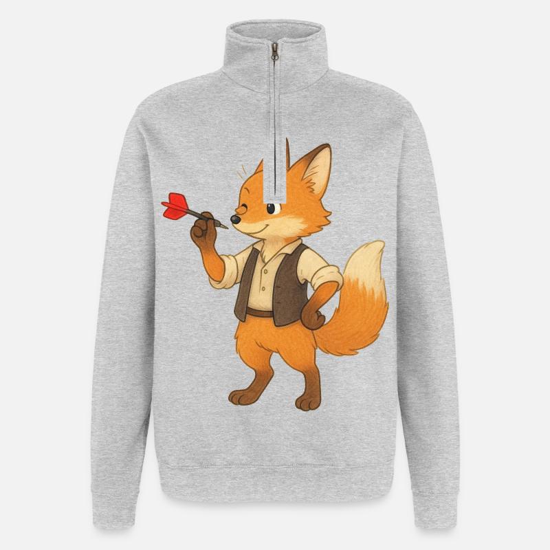 Fuchs beim Darten - Quarter-Zip-Sweatshirt - Grau meliert