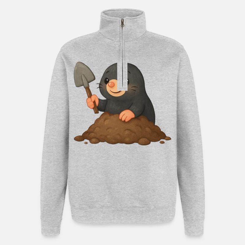 Cute mole with shovel - Quarter-Zip Sweatshirt - heather grey