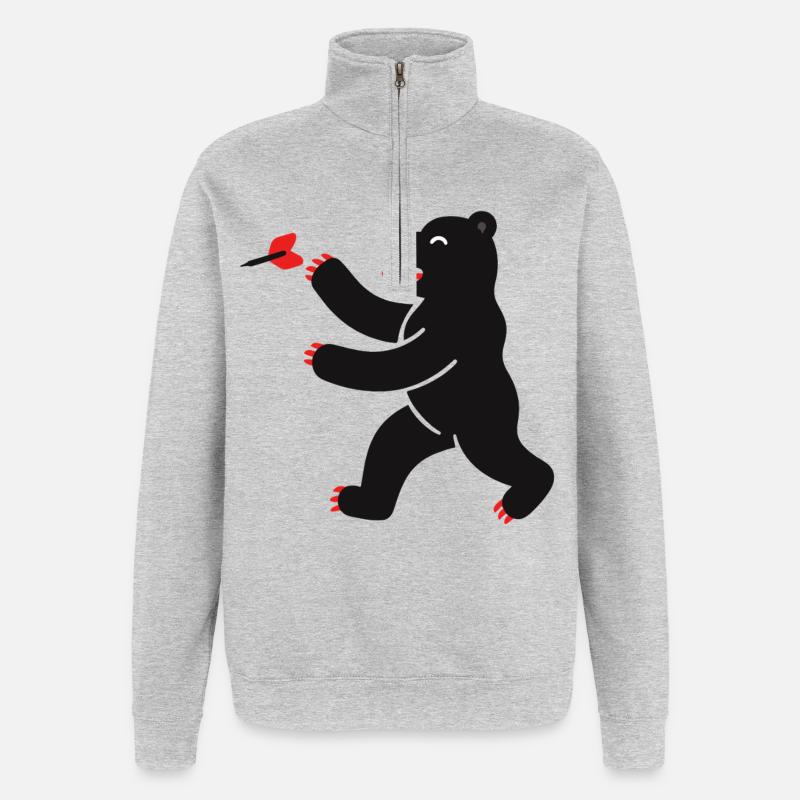 Bär beim Dart - Quarter-Zip-Sweatshirt - Grau meliert