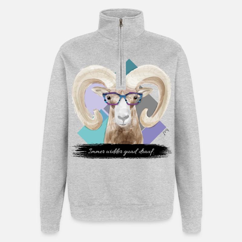 JvG Widder "Immer widder guad drauf." - Quarter-Zip-Sweatshirt - Grau meliert
