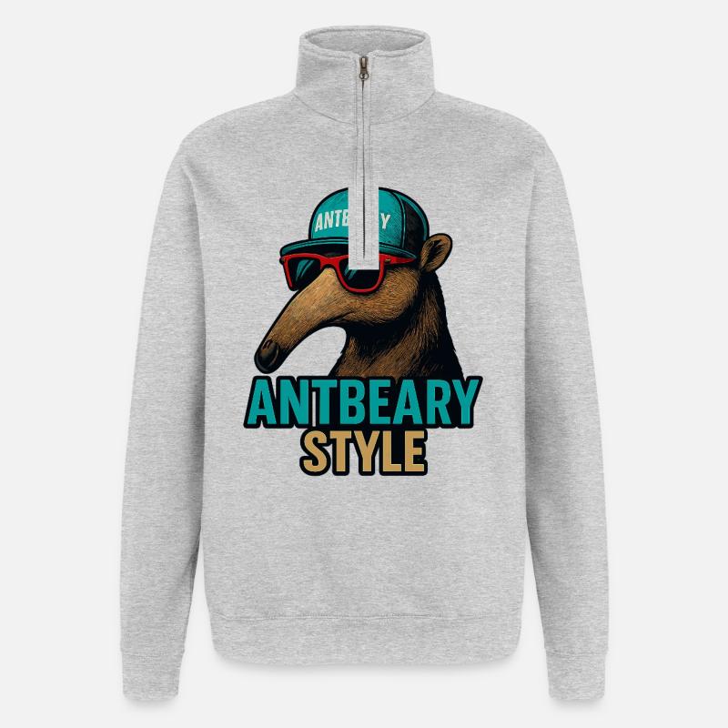 Antbeary Style Aardvark Cartoon - Quarter-Zip Sweatshirt - heather grey