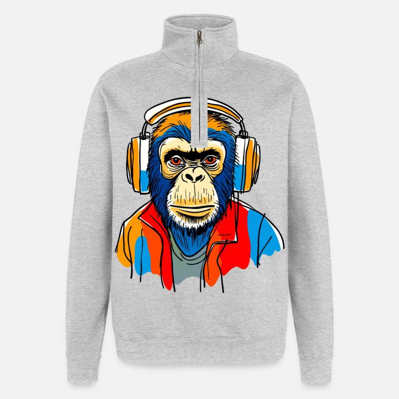 Monkey with headphones - Quarter-Zip Sweatshirt - heather grey