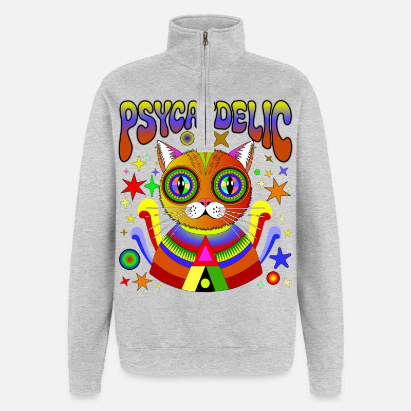 PSYCATDELIC - Sweat à zip 1/4 - gris chiné