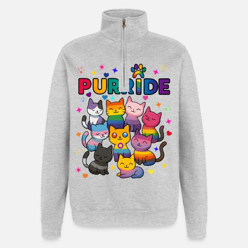 Purride Chats LGBT - Sweat à zip 1/4 - gris chiné
