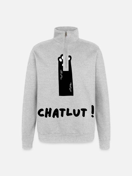 Die Katze, die Chatlut sagt - Quarter-Zip-Sweatshirt - Grau meliert