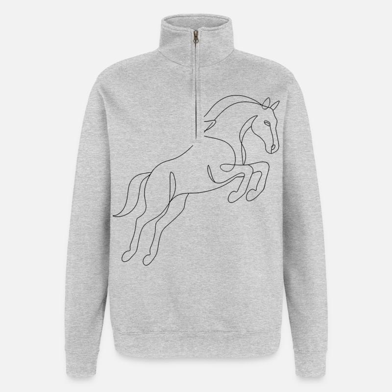 One Line Drawing - Pferd - Quarter-Zip-Sweatshirt - Grau meliert