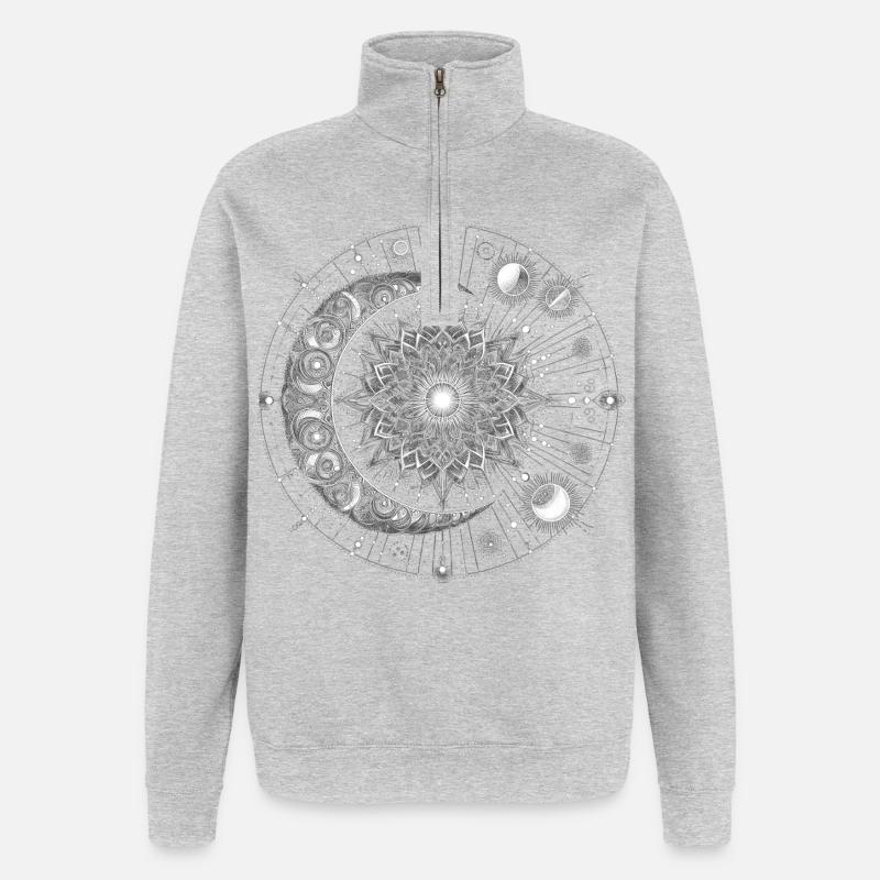 Mandala Céleste - Sweat à zip 1/4 - gris chiné