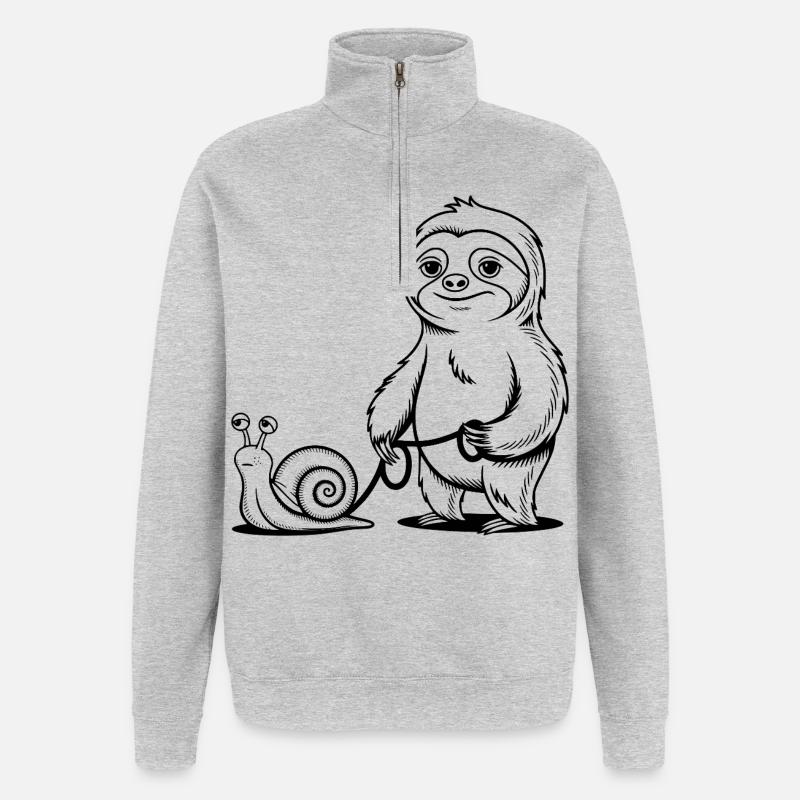 Faultier und Schnecke - Gassi gehen - Quarter-Zip-Sweatshirt - Grau meliert