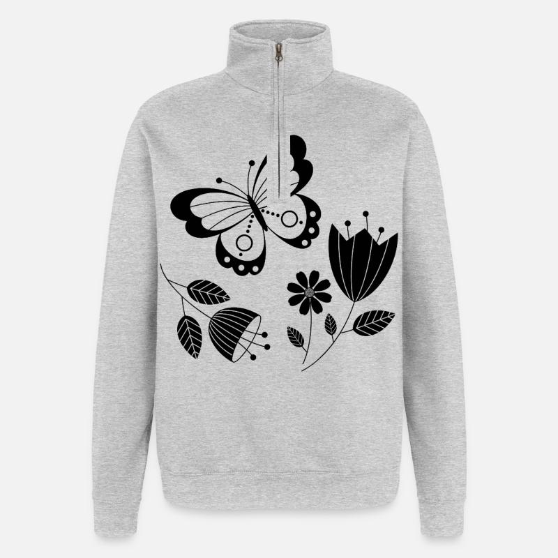 Papillon avec des fleurs - Sweat à zip 1/4 - gris chiné