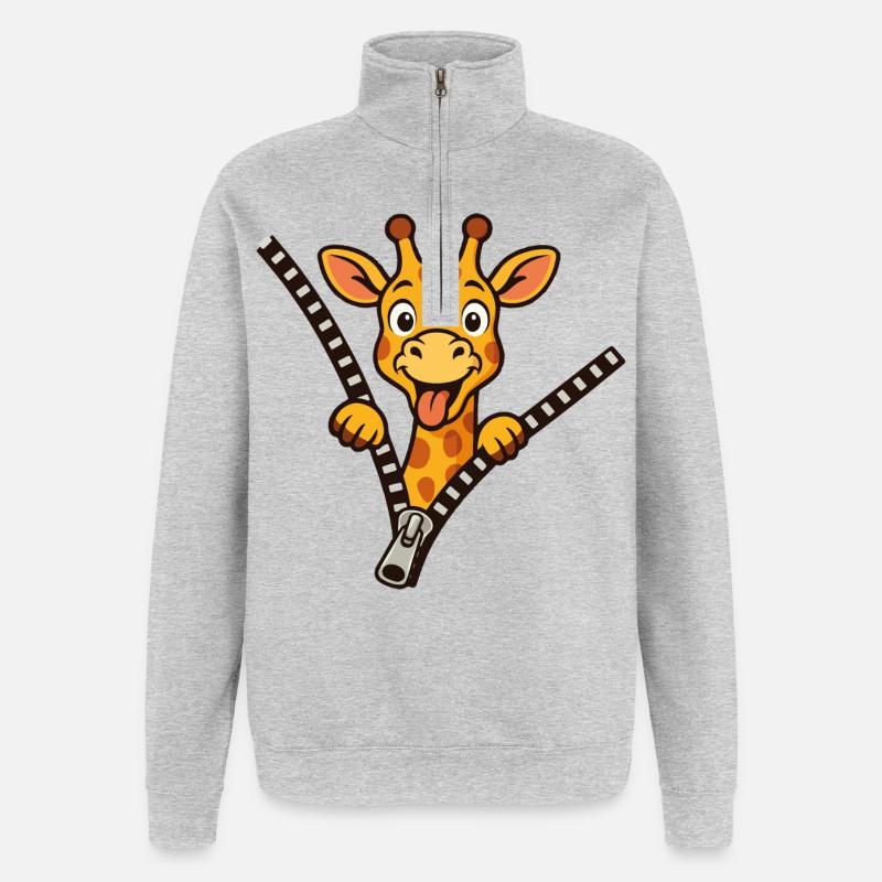 Freche Giraffe - Quarter-Zip-Sweatshirt - Grau meliert
