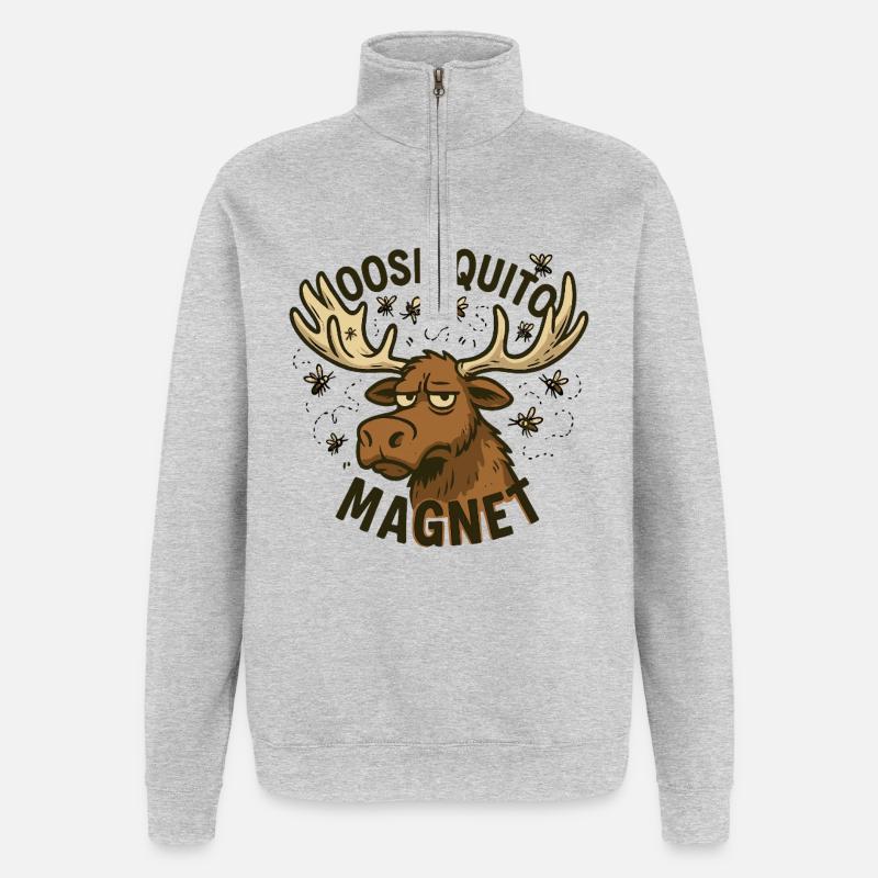 Elch Quittin Magnet Design - Quarter-Zip-Sweatshirt - Grau meliert