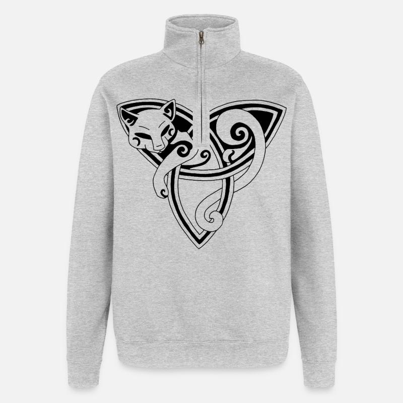 Le chat celte se repose (noir) - Sweat à zip 1/4 - gris chiné