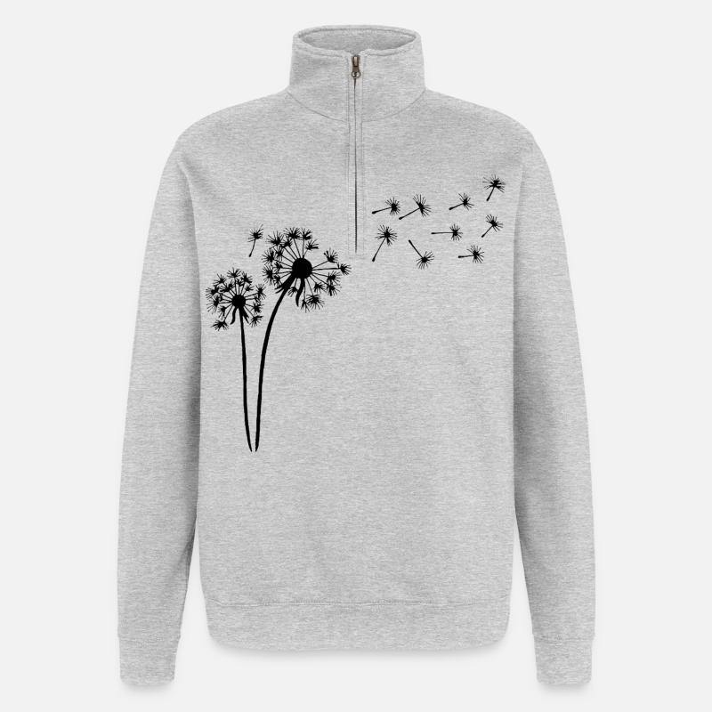Schwarzer Löwenzahn im Wind - Quarter-Zip-Sweatshirt - Grau meliert
