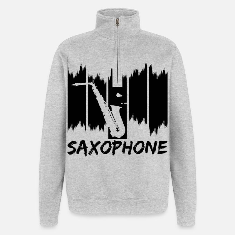 Saxophone - Sweat à zip 1/4 - gris chiné