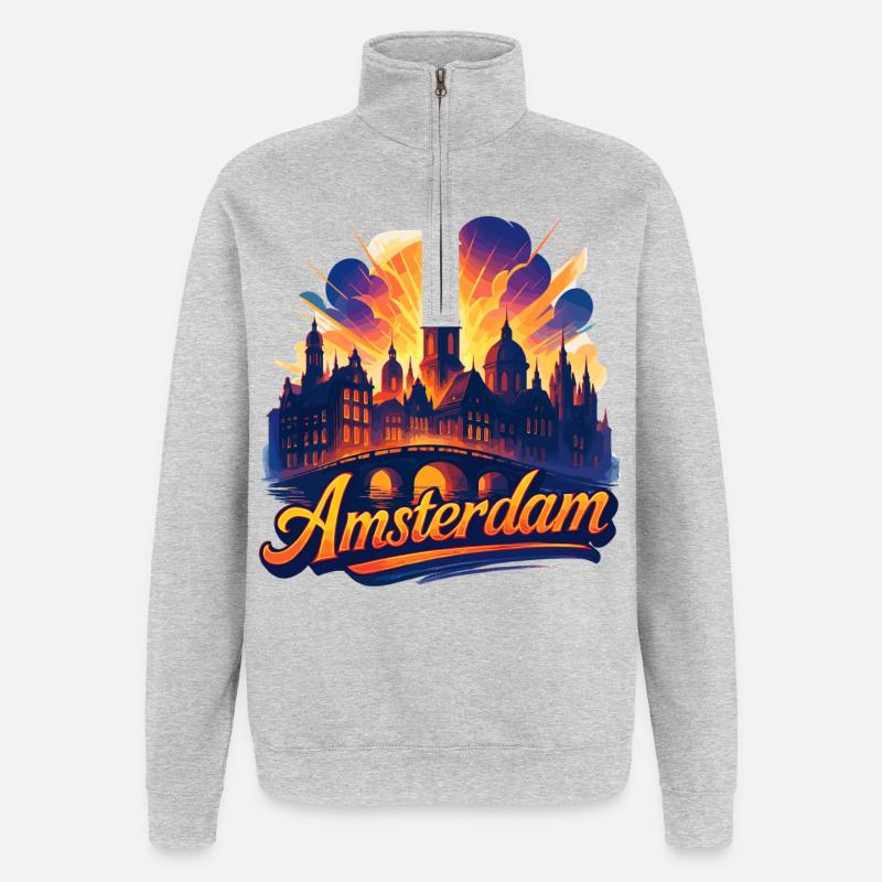 Amsterdam Capitale Pays-Bas Pays-Bas Cadeau - Sweat à zip 1/4 - gris chiné