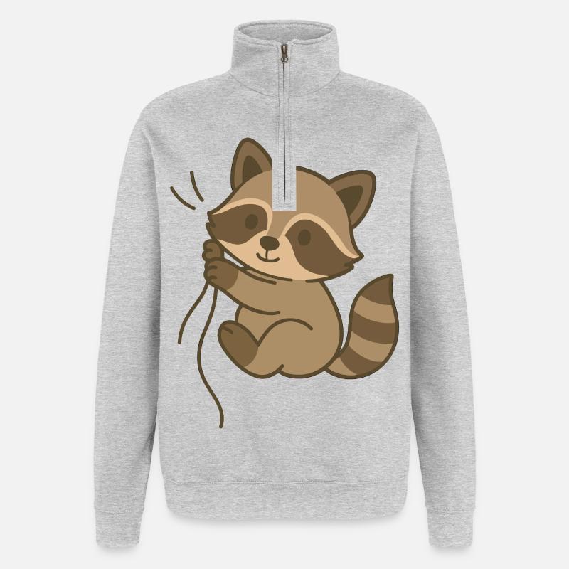 Raton laveur blotti - Sweat à zip 1/4 - gris chiné