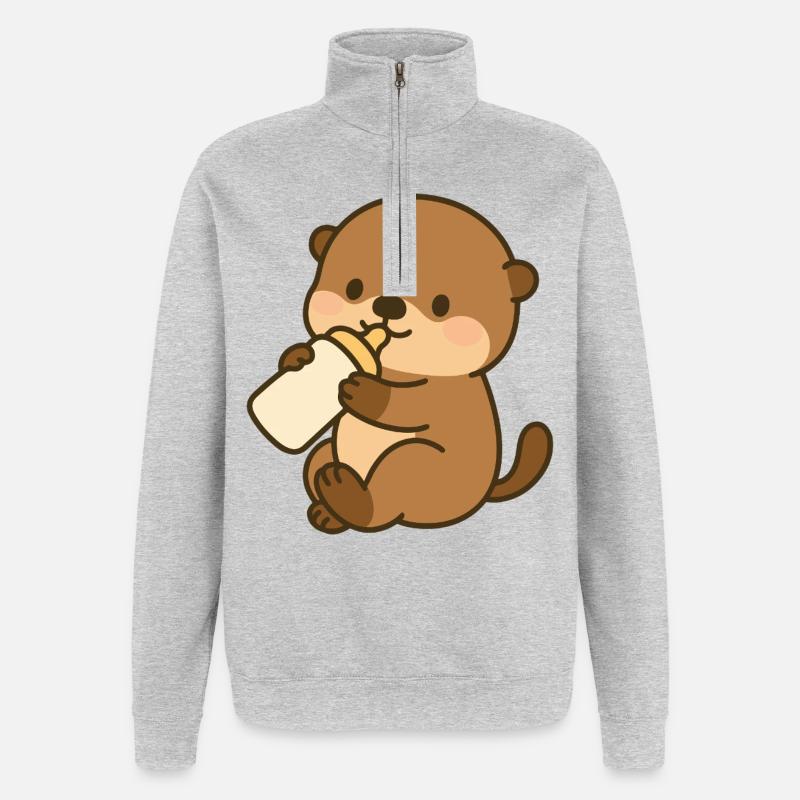 Seeotter-Schlürfspaß - Quarter-Zip-Sweatshirt - Grau meliert