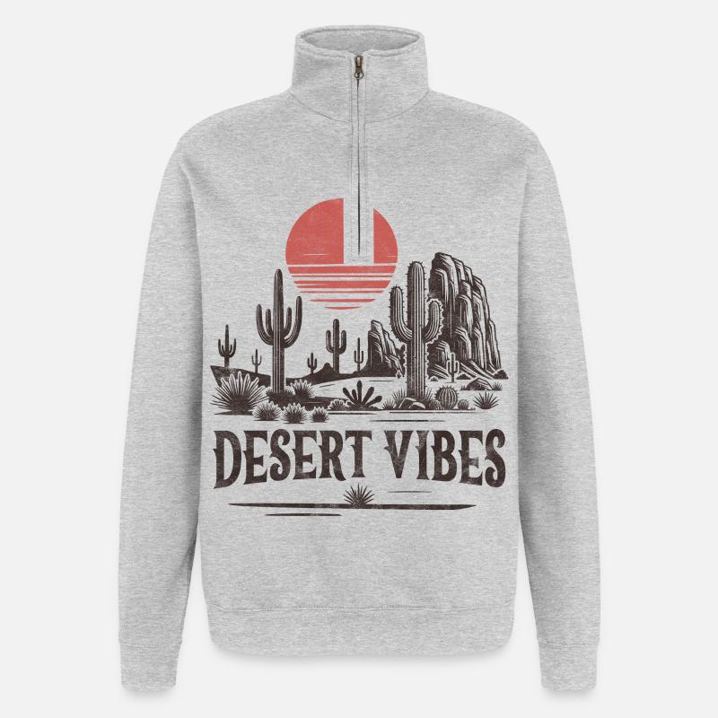 Wüsten-Vibes - Quarter-Zip-Sweatshirt - Grau meliert