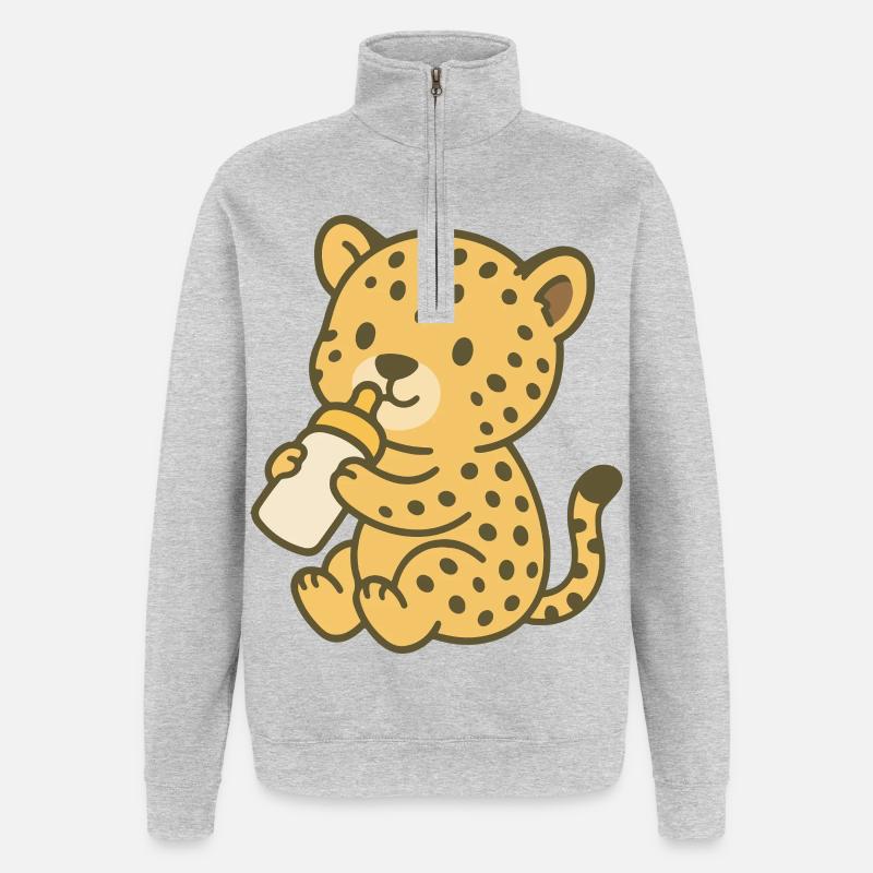 Bébé guépard avec biberon - Sweat à zip 1/4 - gris chiné